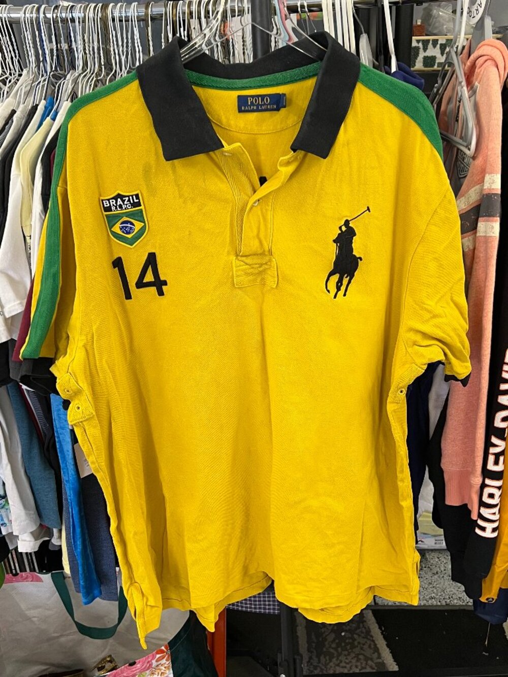Polo Ralph Lauren Brazil #14 Shirt Mens 2XLB Yellow Big Pony Casual Short Sleeve